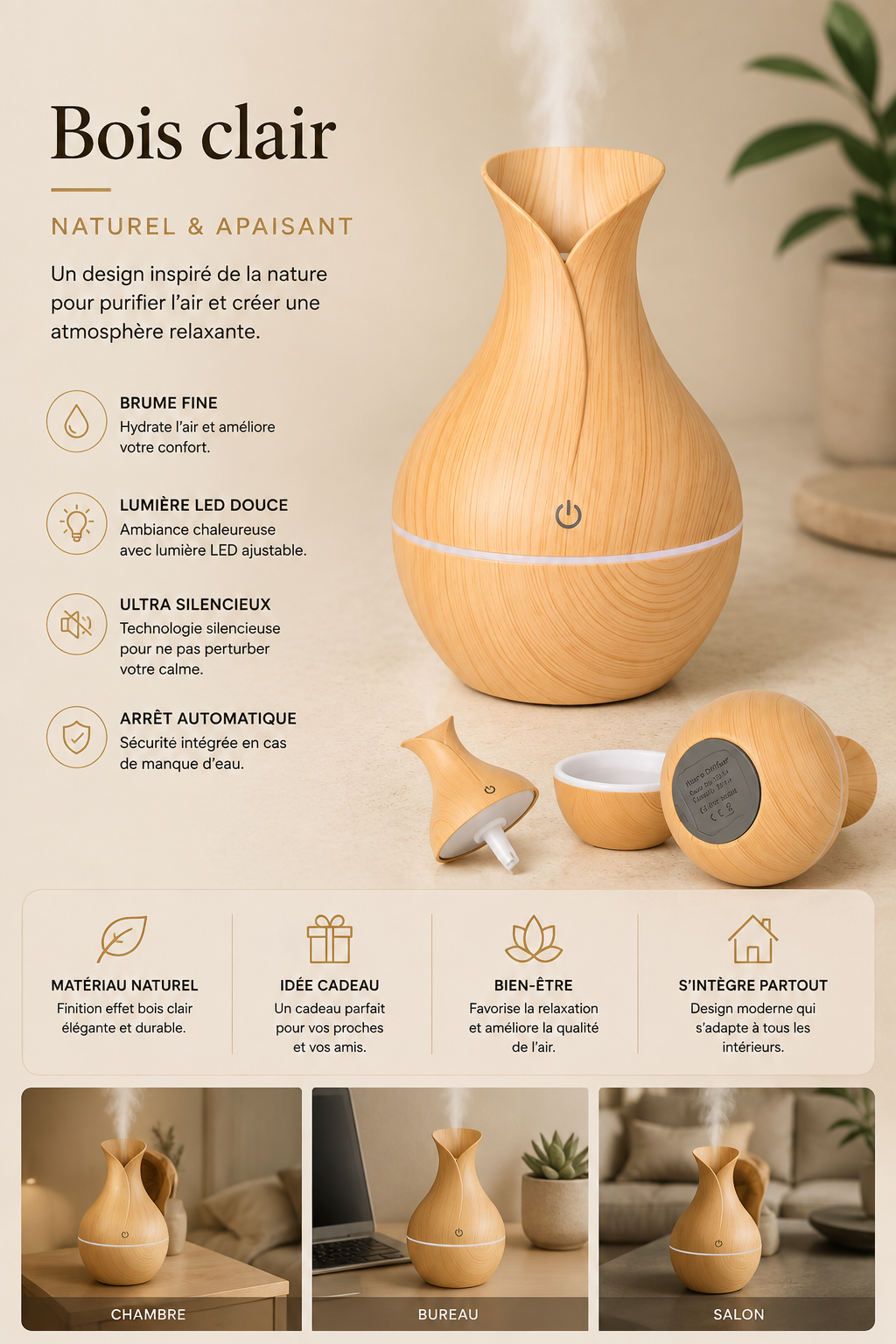 Diffuseur LUNEA™ | Diffuseur d’huiles essentielles ultrasonique & LED