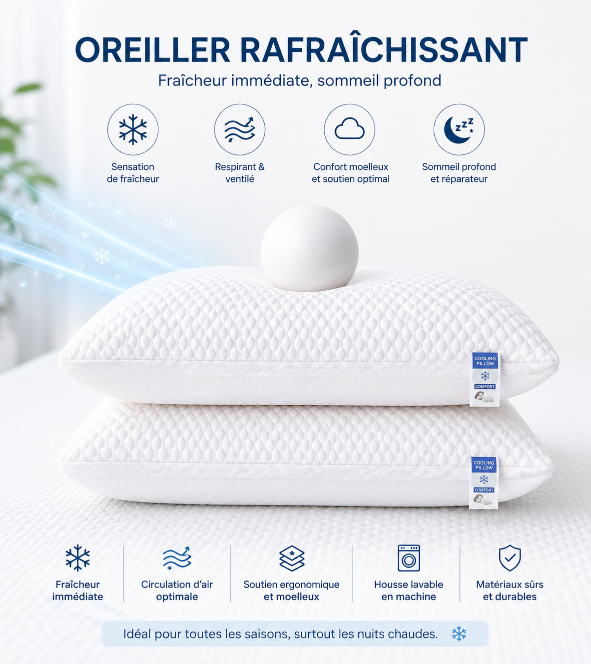 Oreiller rafraîchissant LUNEA™ | Mémoire de forme & gel refroidissant