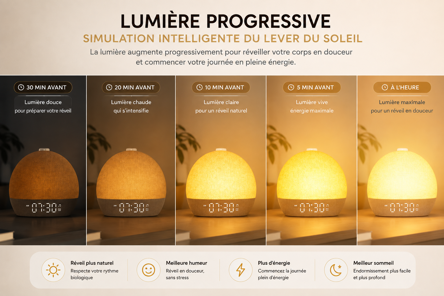 Réveil LUNEA™ | Réveil lumineux, bruit blanc & minuteur