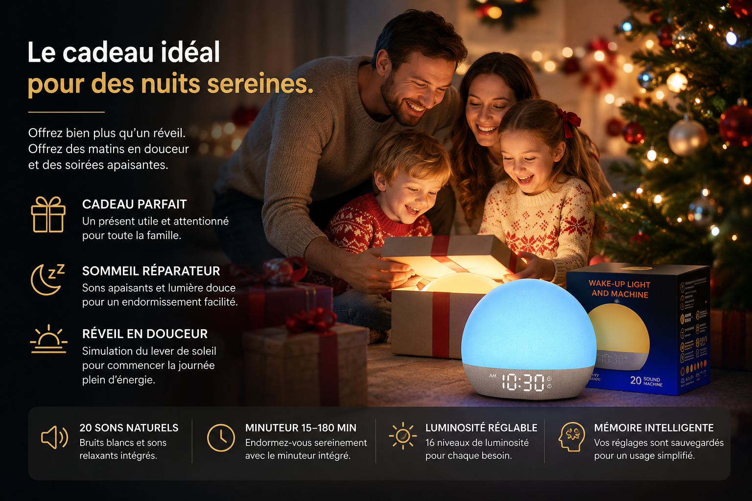 Réveil LUNEA™ | Réveil lumineux, bruit blanc & minuteur