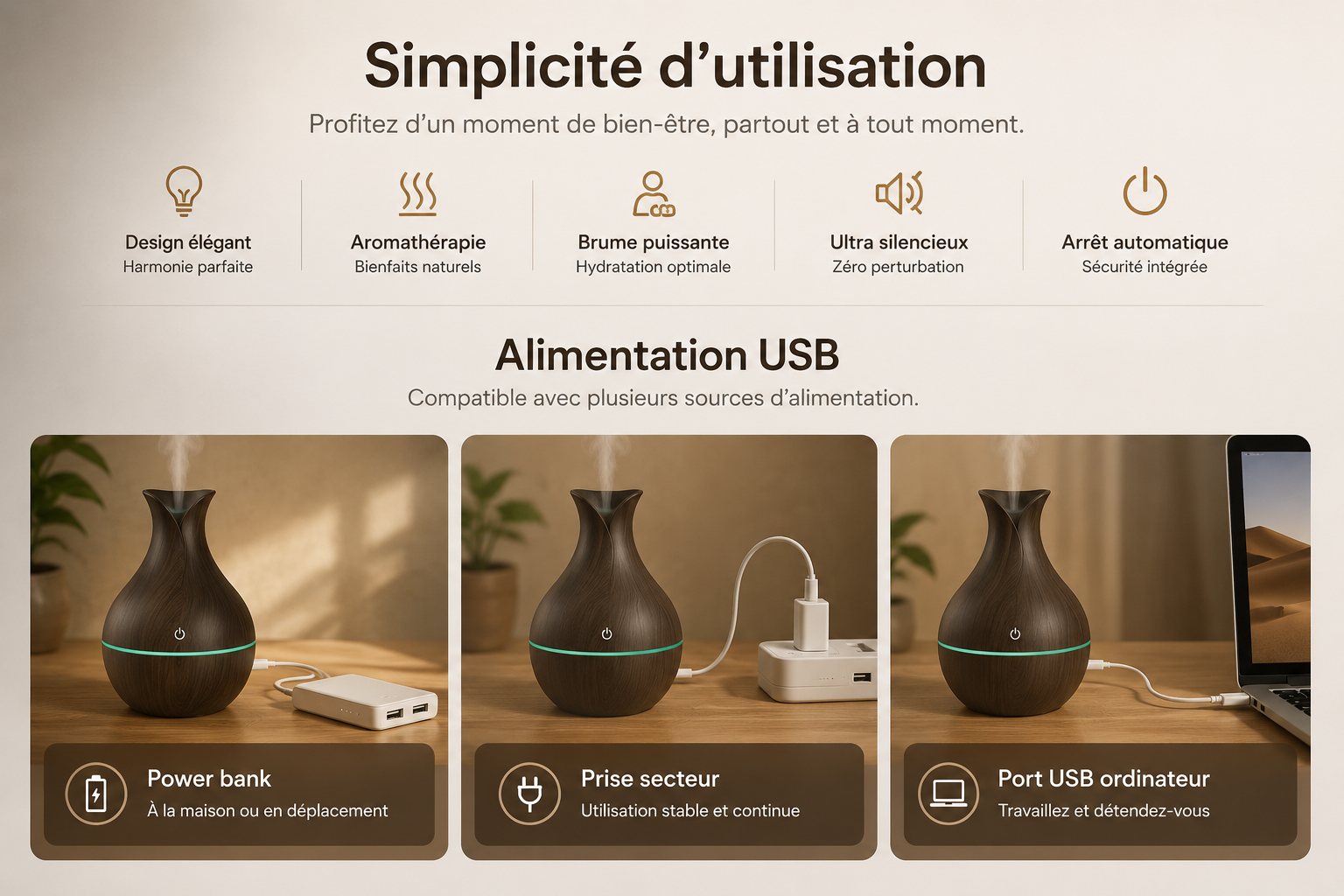 Diffuseur LUNEA™ | Diffuseur d’huiles essentielles ultrasonique & LED