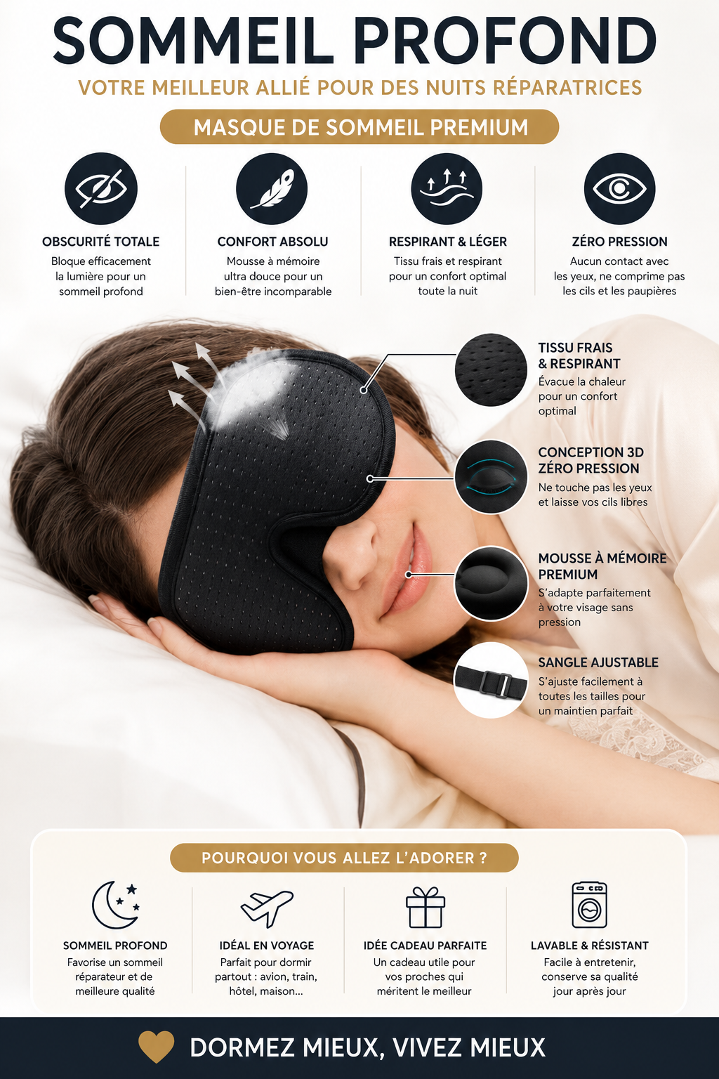 Masque de sommeil 3D LUNEA™ | Confort ergonomique & occultation totale