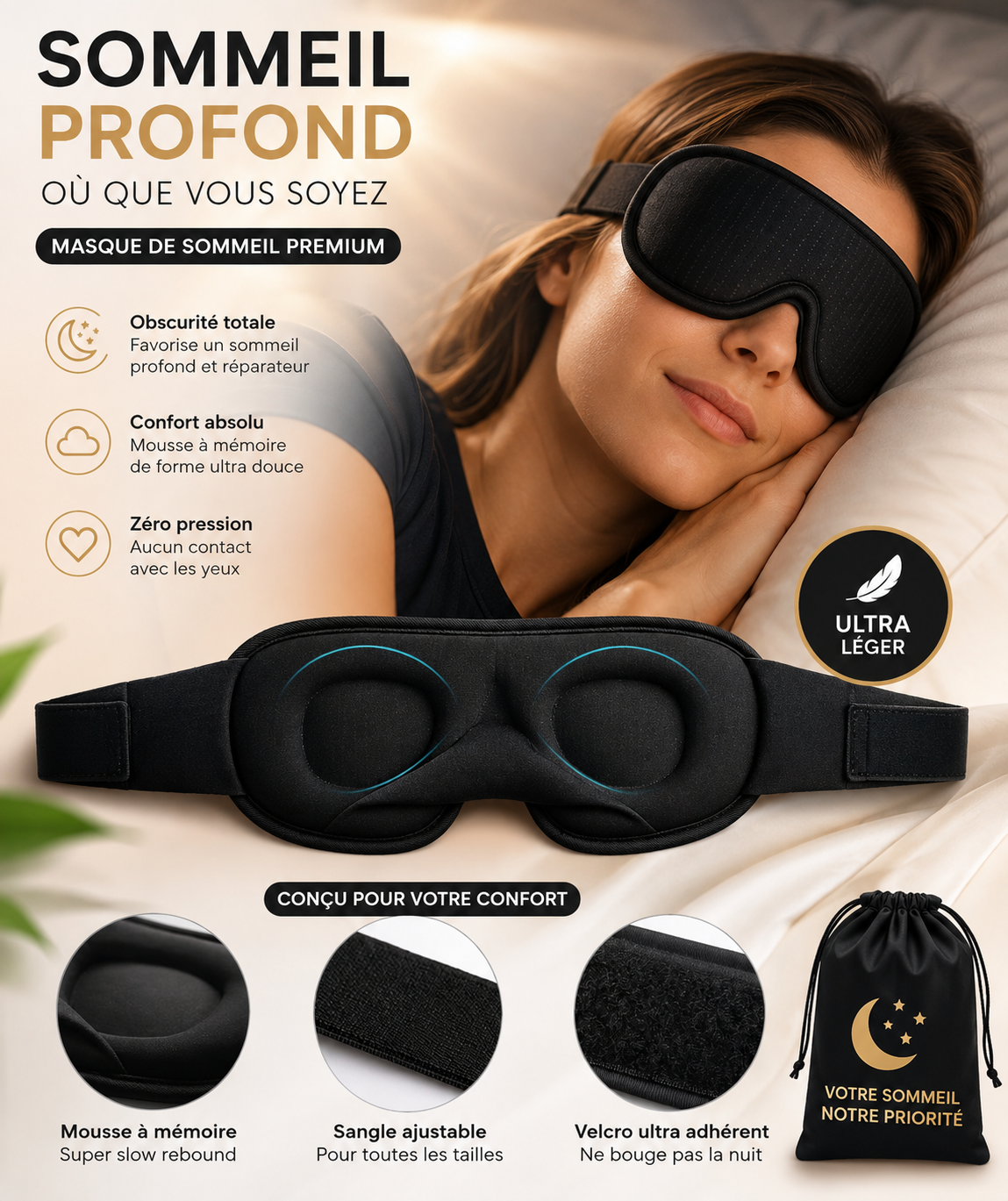 Masque de sommeil 3D LUNEA™ | Confort ergonomique & occultation totale