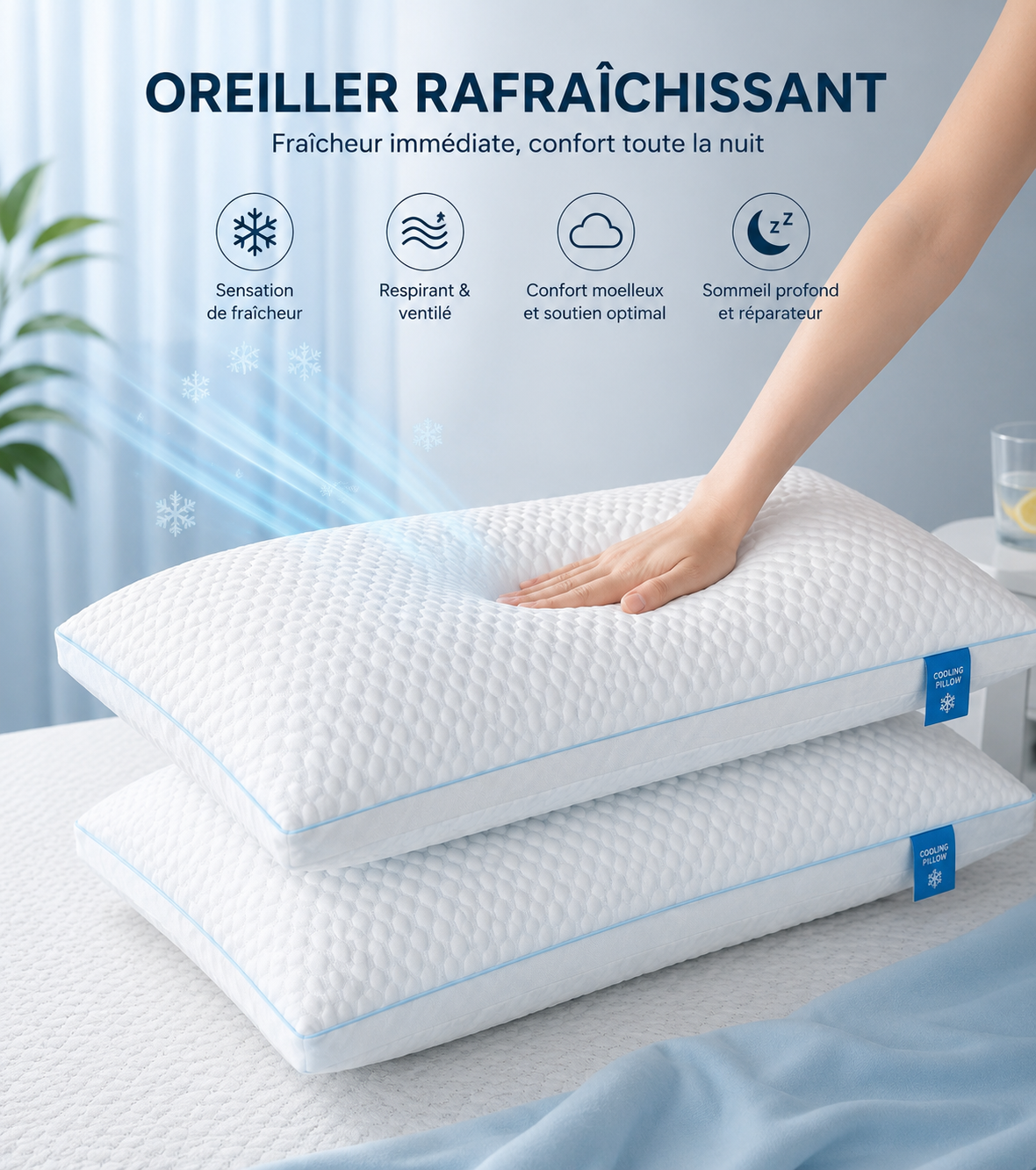 Oreiller rafraîchissant LUNEA™ | Mémoire de forme & gel refroidissant