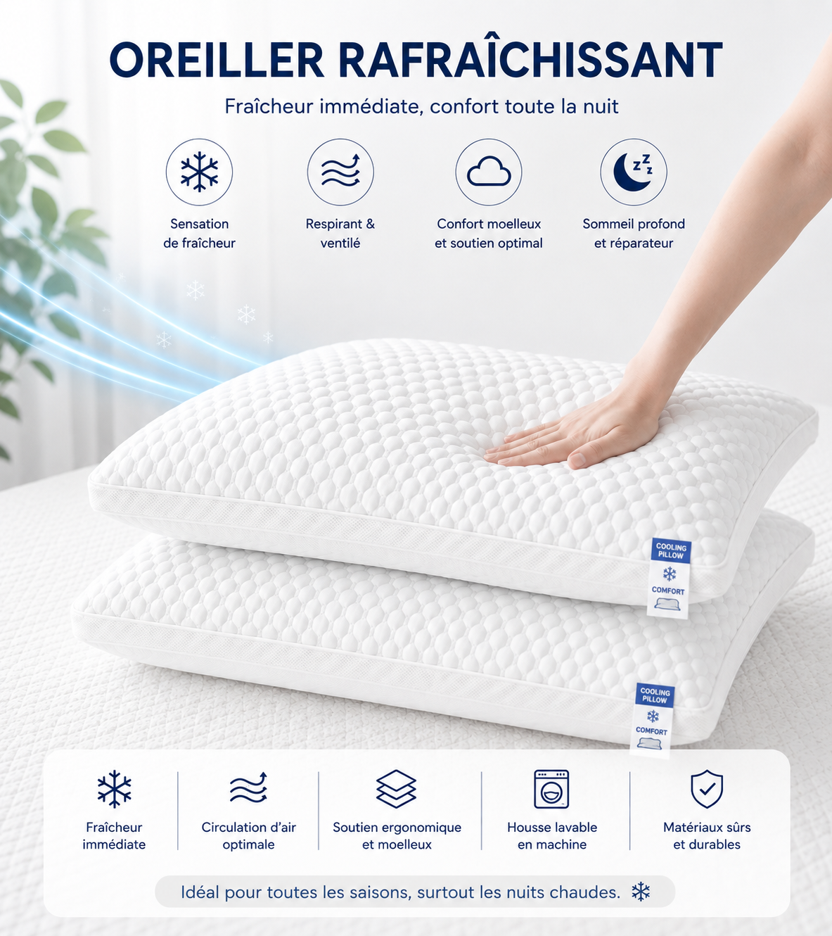 Oreiller rafraîchissant LUNEA™ | Mémoire de forme & gel refroidissant