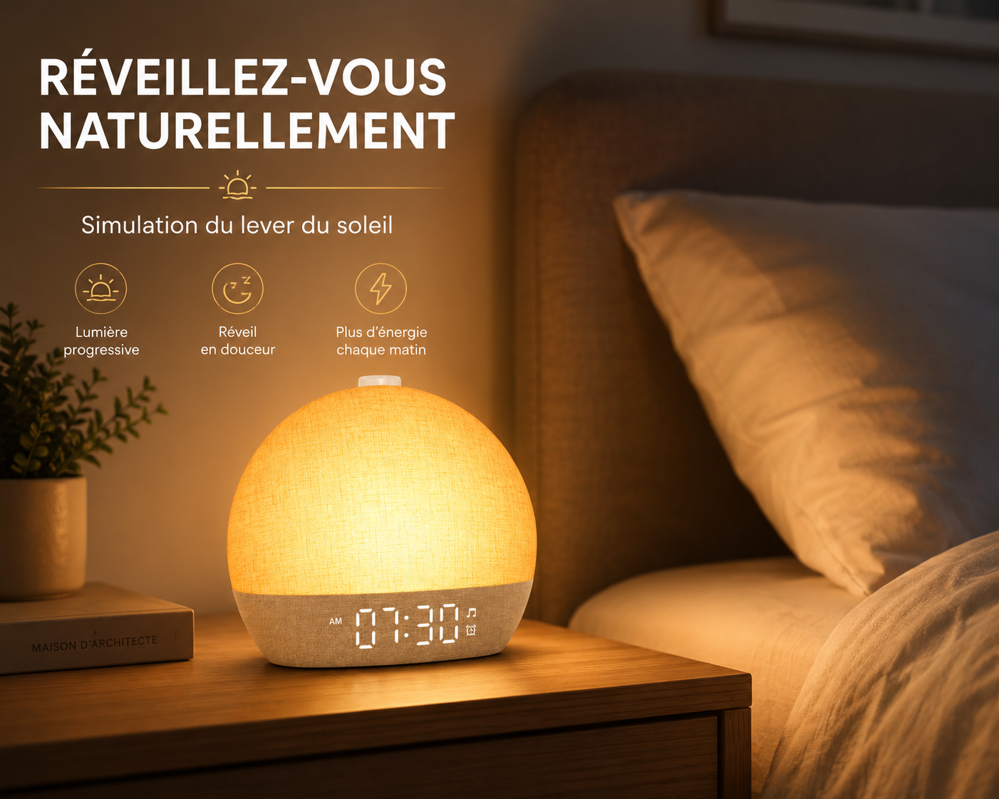 Réveil LUNEA™ | Réveil lumineux, bruit blanc & minuteur