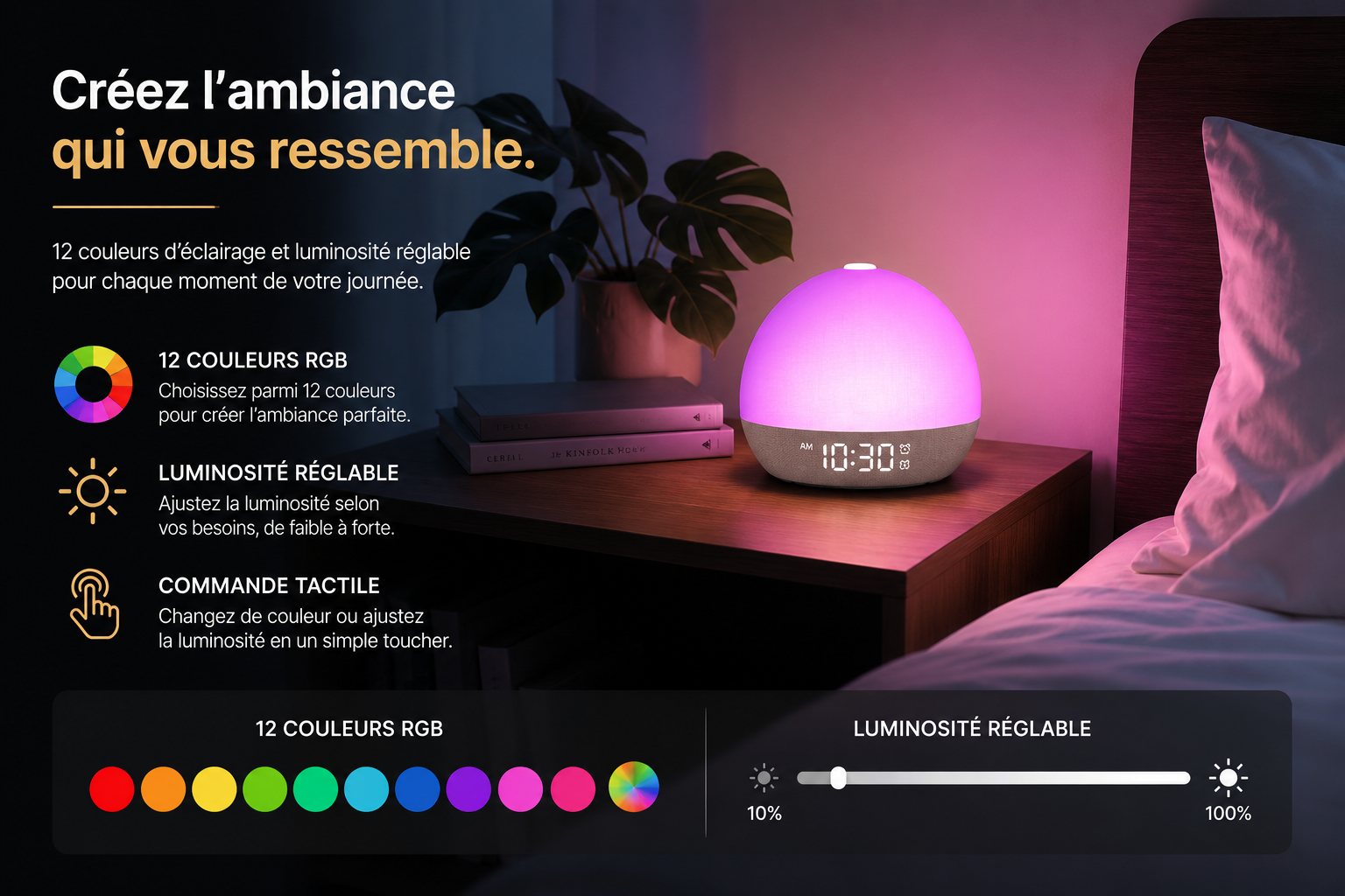 Réveil LUNEA™ | Réveil lumineux, bruit blanc & minuteur